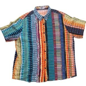 Vatpave Mens XL Short Sleeve Button Up Shirt Multi Colour Patchwork Geometric